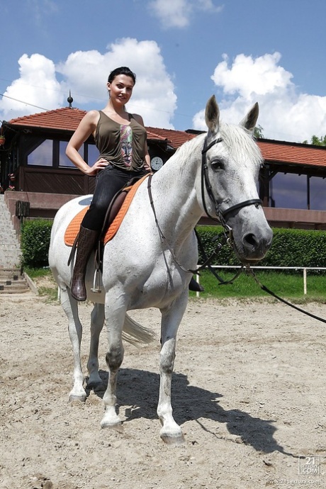 Порнозвезда Алетта Оушен катается на лошади на открытом воздухе в очках картинка 16