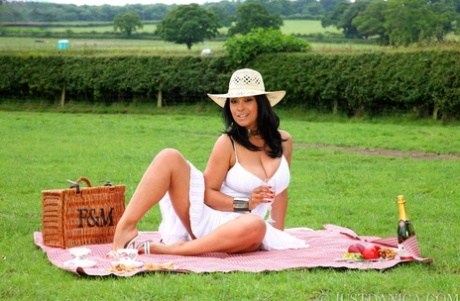 Горячая леди средних лет Даника Коллинз мастурбирует во время пикника на одеяле картинка 1