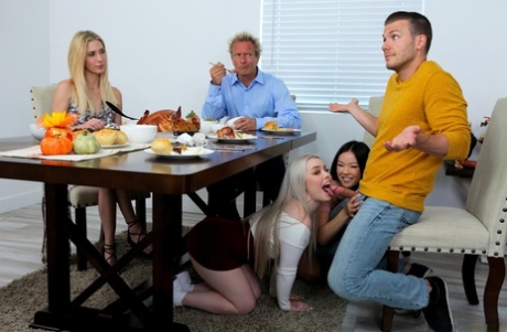 Девочки-подростки Хейли Спейдс и Лулу Чу занимаются сексом втроем во время воссоединения семьи картинка 2