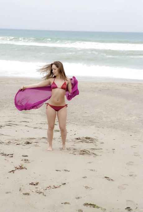 Потрясающая мокрая красотка Реми показывает свое красивое тело на пляже картинка 1